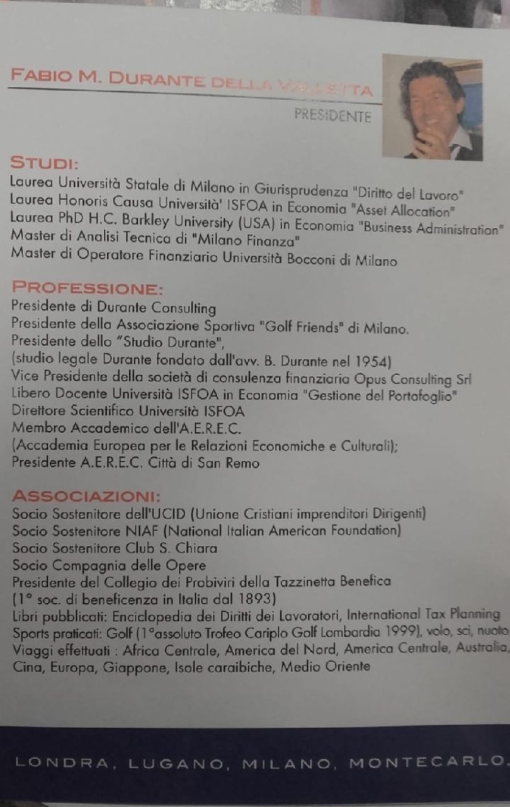 Studi, professione e associazioni di Fabio Durante.